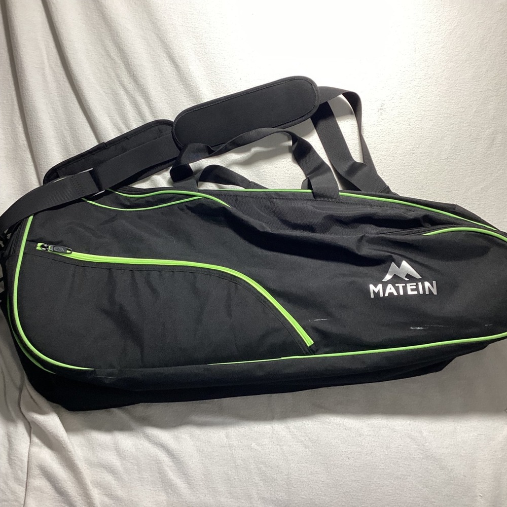 Matein Tennis Racket Bag Black Lime Green Large Sport Duffel Shoulder Strap 28in